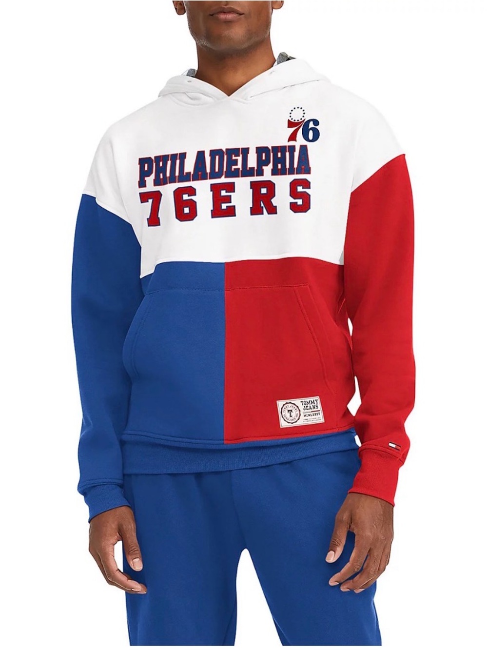 Tommy Hilfiger White/Blue/Red Philadelphia 76ers Colorblock Crewneck